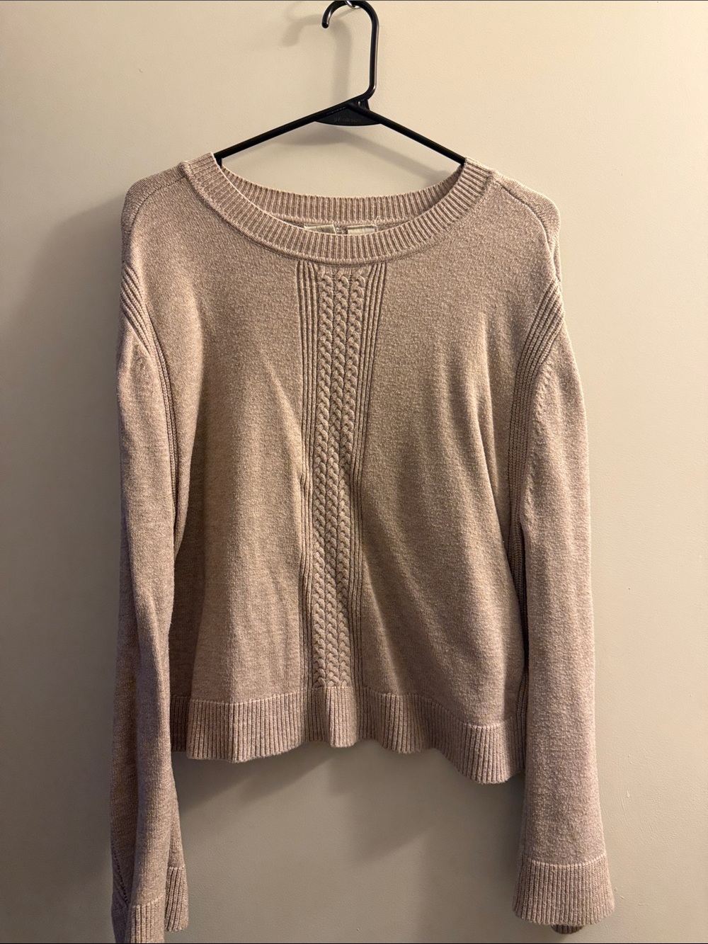 Joie Beige Crewneck Sweater with Center Cable Detail